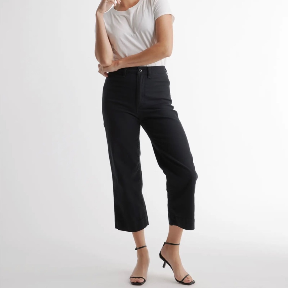 Quince Organic Stretch Cotton Twill Wide-Leg Crop Pant in Black size 27